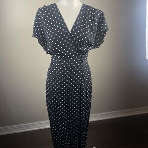 Casual Corner Women’s 10 Vintage Retro Polka Dot Jumpsuit Romper Vneck Boho